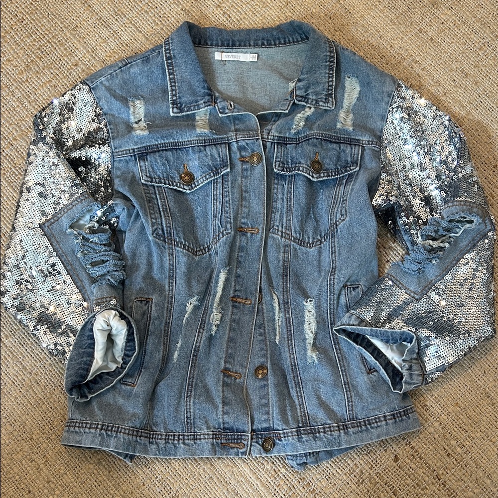 Sequin Denim Jacket by Veveret Size L